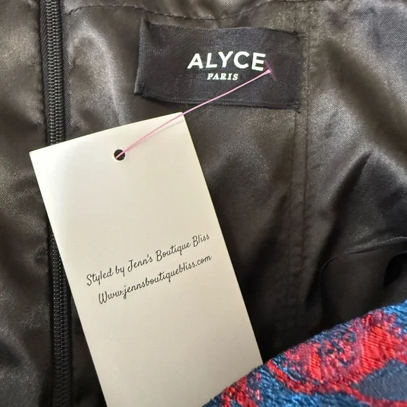 Alyce Paris Metallic Jacquard Fit & Flare Cocktail Dress Size 6 Blue & Red Prom - Picture 6 of 10